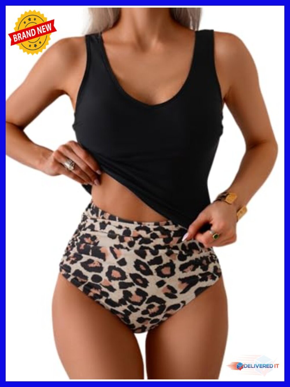 Two Piece Tankini Swimsuits Tummy Control Bathing Suits U Back Tank Top High